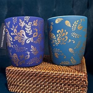 Set of Two Dwell Studio Soft Touch Coffee Mugs Peacock - lovely gift